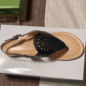 Coldwater Creek Black and Tan Sandals with Floral Accents